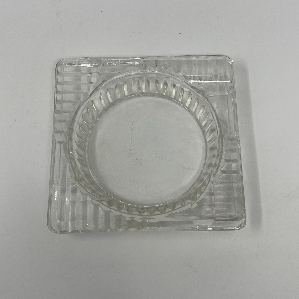 Vintage Clear Pressed Glass Ashtray Square Ribbed Design Mid Century Modern MCM